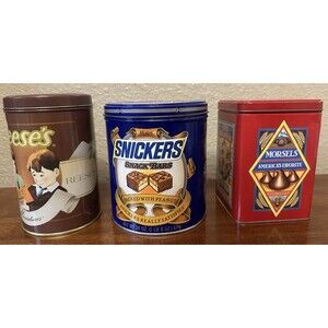 Vintage 1980’s Candy/ Cookies Tins Reeses Snickers Nestle Lot of 3